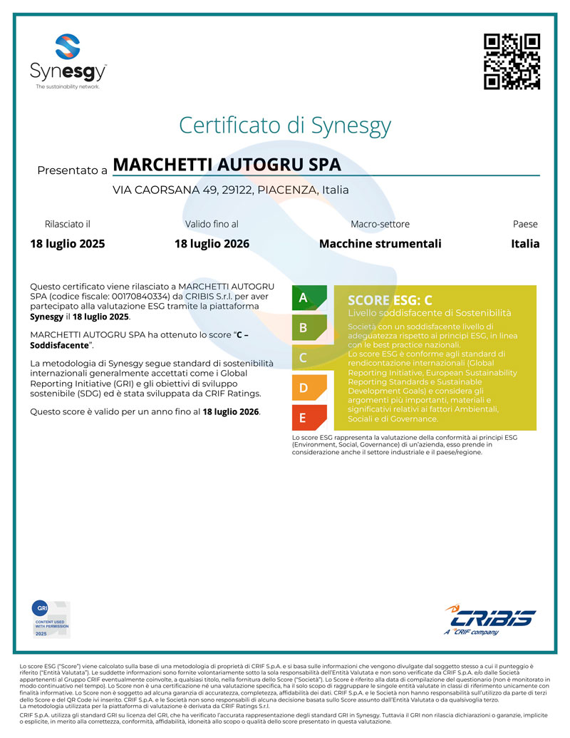 Rating Cribis Synesgy di Sostenibilità Marchetti Autogru